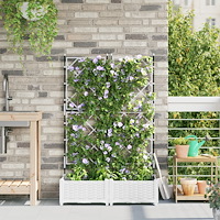 vidaXL Trädgårdsbehållare med spaljé 2 st Vit 80x40x125.5 cm