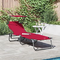 vidaXL Vikbar Solstol med Markis Röd 600D Oxford Tyg