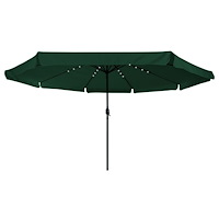 vidaXL Trädgårdsparasol med LED-lampor ø395x245 cm Grön