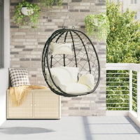 vidaXL Hängande Äggstol Korg utan Ställning Grädde Vit Poly Rattan