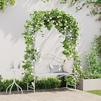 vidaXL Bänk Vit Metall 121 x 48 x 200 cm Dekorativa inslag Utomhusbänk