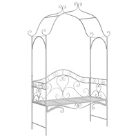 vidaXL Bänk Vit Metall 121 x 48 x 200 cm Dekorativa inslag Utomhusbänk