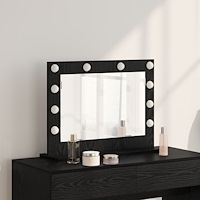 vidaXL Vanity Spegel med LED-ljus Svart Ek 60x45x18 cm