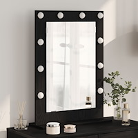 vidaXL Sminkspegel med LED-lampor Svart Ek 70x50x18 cm
