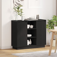 vidaXL Skänk med LED Svart Ek 90x32x75 cm Konstruerat trä