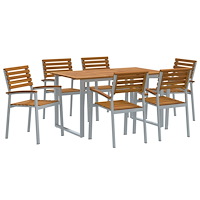 vidaXL 7 Delars Trädgårdsmatbord Set i Massivt Akacia Trä och Metall