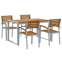vidaXL 5 Delars Trädgårds Matbord Set i Solitt Akacia Trä och Metall