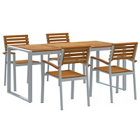 vidaXL 5-delars Trädgårds matgrupp Massivt Teak och Metall