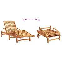 vidaXL Solstolar 2 st med Kuddar och Hjul, Beige, Massivt trä Akacia, vidaXL Hopfällbar Solstol med Hjul & Kudde, Beige, Massiv...