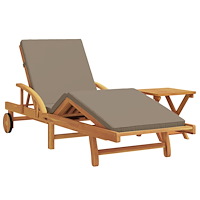 vidaXL Solstol med kudde och bord Taupe Massivt Akaciaträ, vidaXL Fällbar solstol med hjul & kudde Taupe Massivt Akaciaträ
