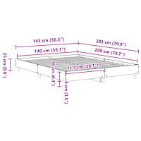 vidaXL Sängram Svart Ek 140x200 cm Konstruerat Trä