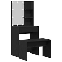 vidaXL Sminkbord Set med LED Svart ek Konstruerat trä, vidaXL LED-sminkbord i Svart ek, 60x40x140 cm, Tillverkat av konstruerat...