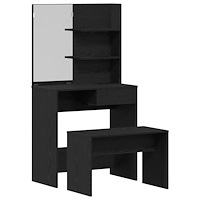 vidaXL Sminkbord Set Svart Ek Trä, vidaXL Svart Ek Sminkbord med Spegel - 74.5 x 40 x 141 cm, vidaXL Sminkpall Svart Ek 70x35x4...