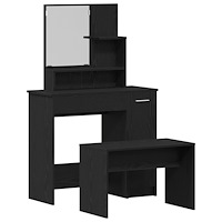 vidaXL Sminkbordset Svart ek Konstruerat trä, vidaXL Svart ek sminkbord med spegel - 86.5 x 35 x 136 cm, vidaXL Sminkstol Svart...