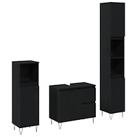 vidaXL Badrumsmöbler Set med låda 3 pcs Svart Ek 30 x 30 x 190 cm