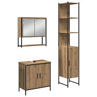 vidaXL Badrumsmöbelset 3 pcs Brun 33 x 33 x 185.5 cm Konstruerat trä