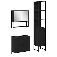 vidaXL Badrumsmöbelset 3 pcs Svart 33 x 33 x 185.5 cm Konstruerat trä