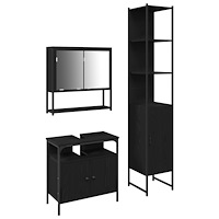 vidaXL Badrumsmöbelset med hylla 3 pcs Svart ek 33 x 33 x 185.5 cm