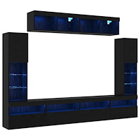 vidaXL 8-delad TV-väggmodul med LED Svart Ek Konstruerat trä
