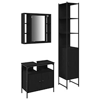 vidaXL Badrumsskåpsset med hylla 3 pcs Svart ek 33 x 33 x 185.5 cm