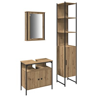 vidaXL Badrumsmöbelset med hylla 3 pcs artisan ek 33 x 33 x 185.5 cm