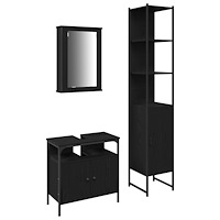 vidaXL Badrumsmöbelset med hylla 3 pcs Svart ek 33 x 33 x 185.5 cm