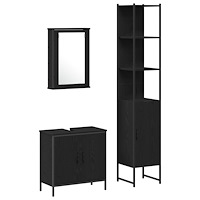 vidaXL Badrumsmöbelset 3 pcs Svart 33 x 33 x 185.5 cm Konstruerat trä