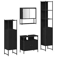 vidaXL Badrumsmöbelset med hylla 4 pcs Svart ek 33 x 33 x 185.5 cm