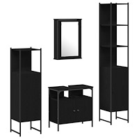 vidaXL Badrumsmöbelset med hylla 4 pcs Svart ek 33 x 33 x 185.5 cm