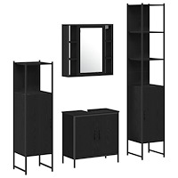 vidaXL Badrumsmöbelset 4 pcs Svart 33 x 33 x 185.5 cm Konstruerat trä