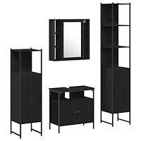vidaXL Badrumsskåpsset med hylla 4 pcs Svart ek 33 x 33 x 185.5 cm