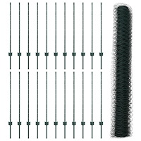 vidaXL Stängselstolpar 11 st U-kanal Grön 100 cm Stål, vidaXL Hexagon Stängsel Grön 1x50 m Stål