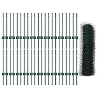 vidaXL Stängselstolpar 11 st U-Kanals Grön 60 cm Stål, vidaXL Hexagon Stängsel Grön 0.6x100 m Stål
