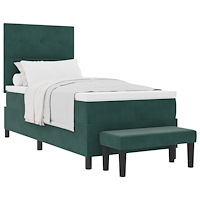 vidaXL Box Spring Säng med Madrass & Bänk Mörkgrön 90x200 cm Sammet