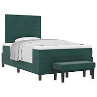 vidaXL Sängbotten med madrass & bänk Mörkgrön 120x190 cm Sammet
