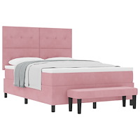 vidaXL Bäddfjäder med kudde med huvudgavel Rosa 200 x 140 cm Sammet