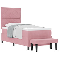 vidaXL Bäddfjäder med madrass med huvudgavel Rosa 80 x 200 cm Sammet