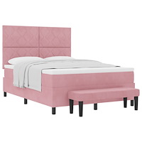 vidaXL Box Spring Säng med Madrass & Bänk Rosa 140x200 cm Sammet
