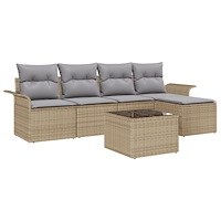 vidaXL Trädgårdsoffset med kudde 6 pcs Beige Poly rattan