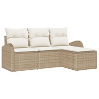 vidaXL 4-delad trädgårdsoffaset med kuddar beige poly rotting