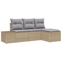 vidaXL 4-delars trädgårdsoff-set med kuddar Beige Poly-rotting