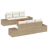 vidaXL 7-delars trädgårdsoffset med kuddar Beige poly rattan akacia
