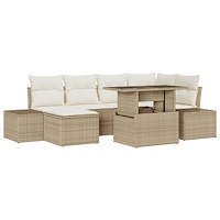 vidaXL 7-delad trädgårdsoffa med kuddar Beige Poly Rattan