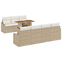 vidaXL 8 Delars Trädgårdsoffagrpup med Kuddar Beige Poly Rattan