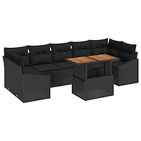 vidaXL Trädgårdsoffset 8 pcs Svart Poly Rattan och Pulverlackerad Stål