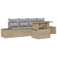 vidaXL 5-delat Trädgårdsoff Set med Kuddar Beige Poly Rottning