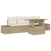 vidaXL 5-delat trädgårdsoffaset med kuddar beige poly rotting