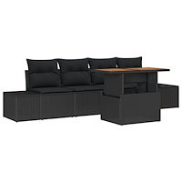 vidaXL Trädgårdsoffset med lagring 5 pcs Svart Poly rattan