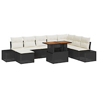 vidaXL 9-delars trädgårdsofa set med kuddar svart poly rotting