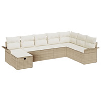 vidaXL 8-delat trädgårdsoffaset med kuddar beige poly-rotting